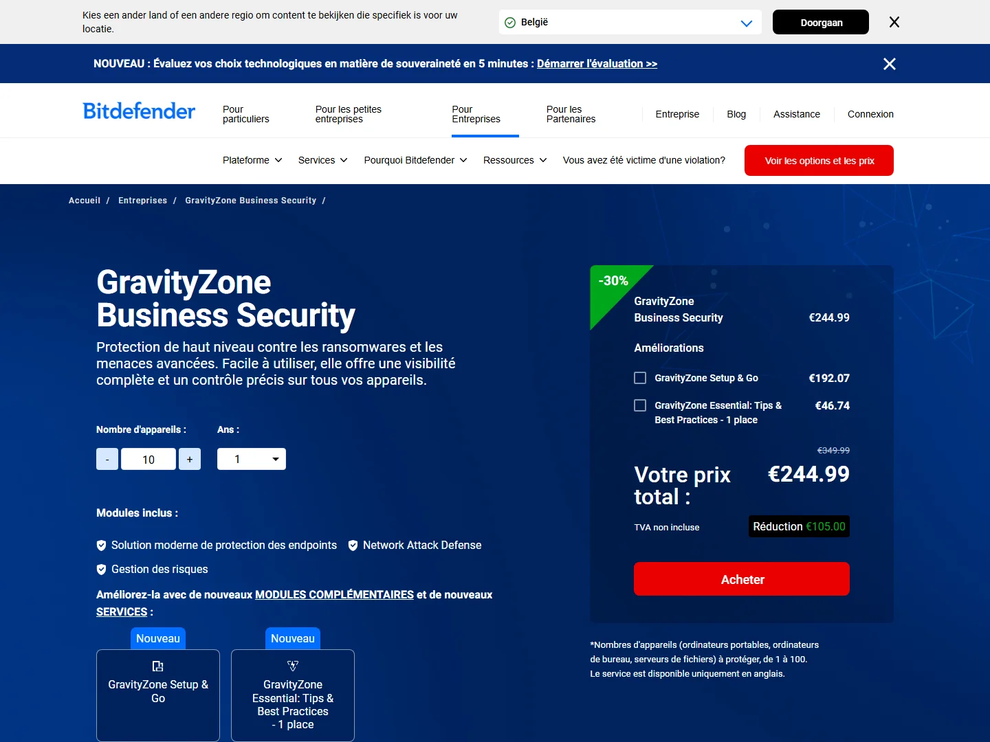 Preuve tarifaire Bitdefender GravityZone