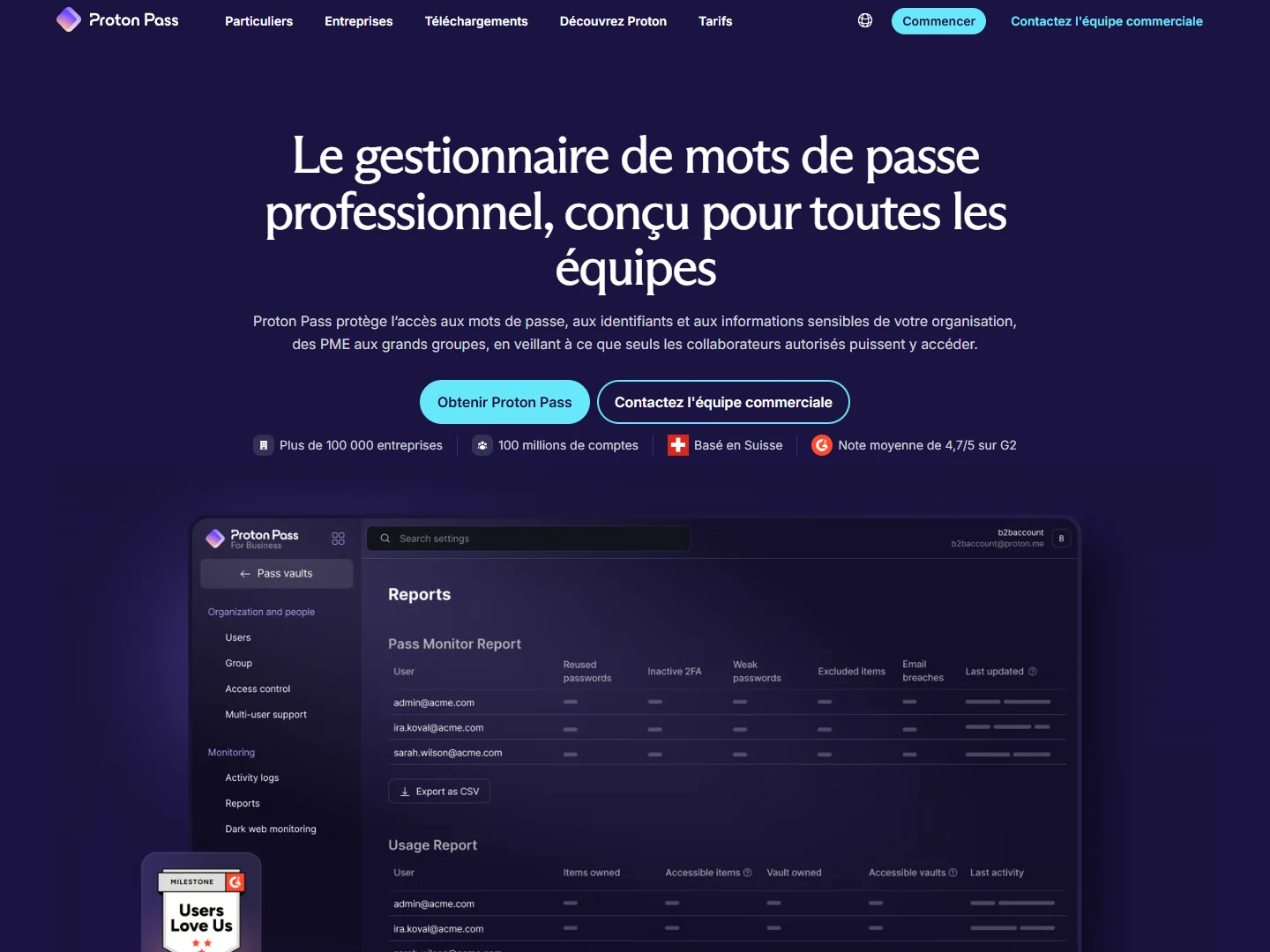 Preuve tarifaire Proton Pass Business